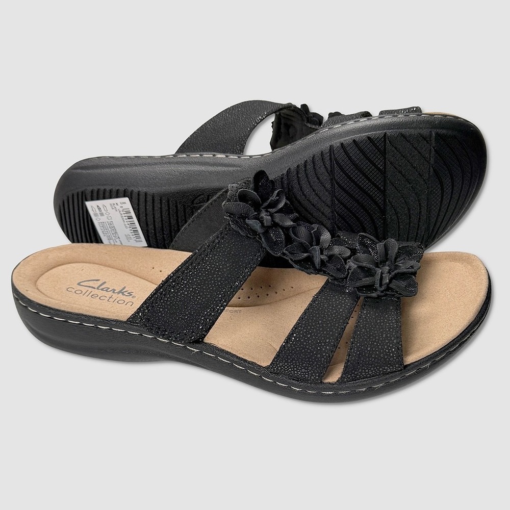 Clarks Laurieann Judi Slide Sandals - NEW Womens 8.5 Wide Black - #49929-OF